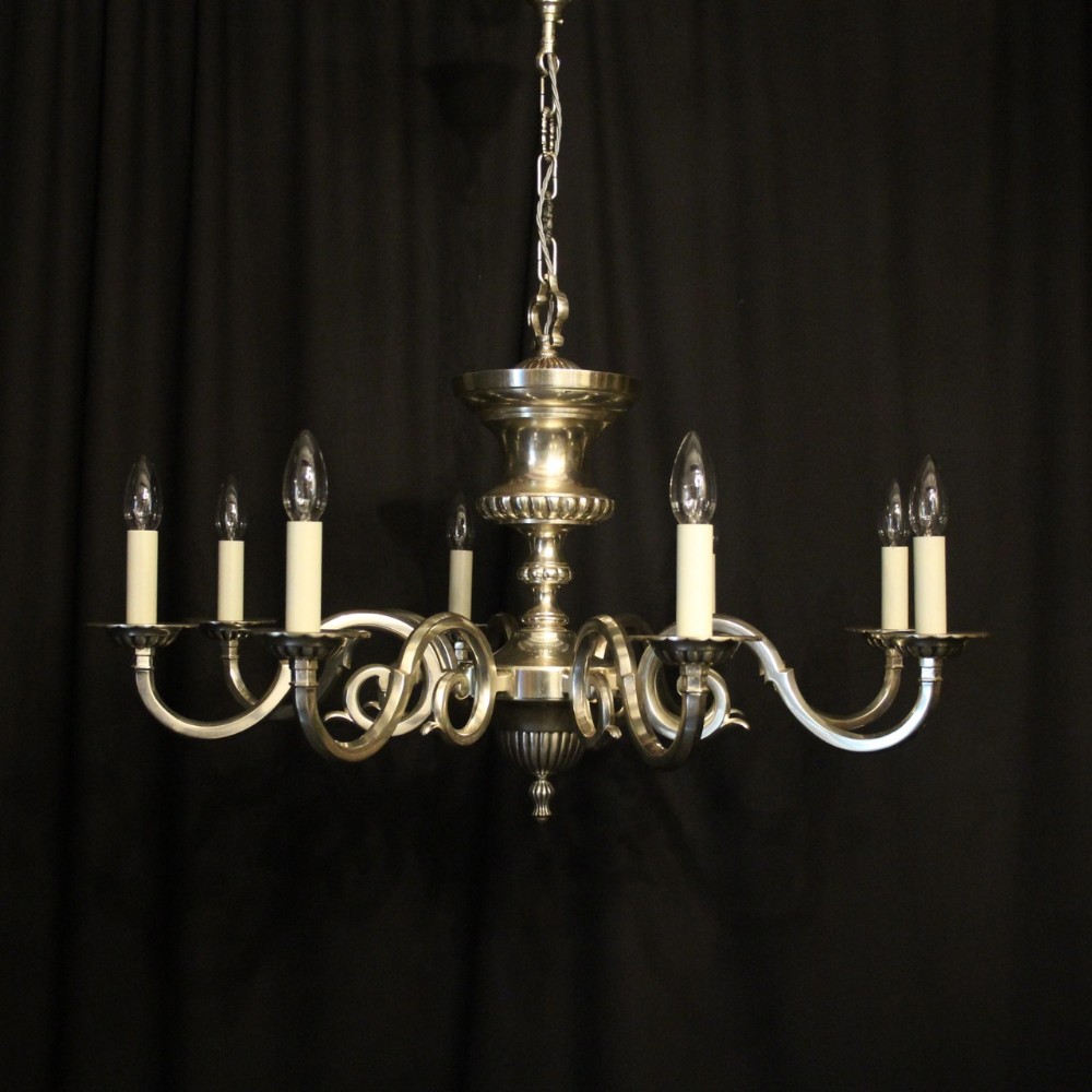 English Silver Plated 8 Light Antique Chandelier