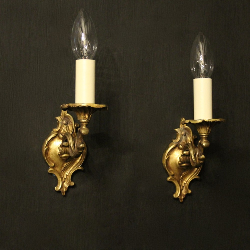 French Pair Of Gilded Brass Single Arm Wall Lights