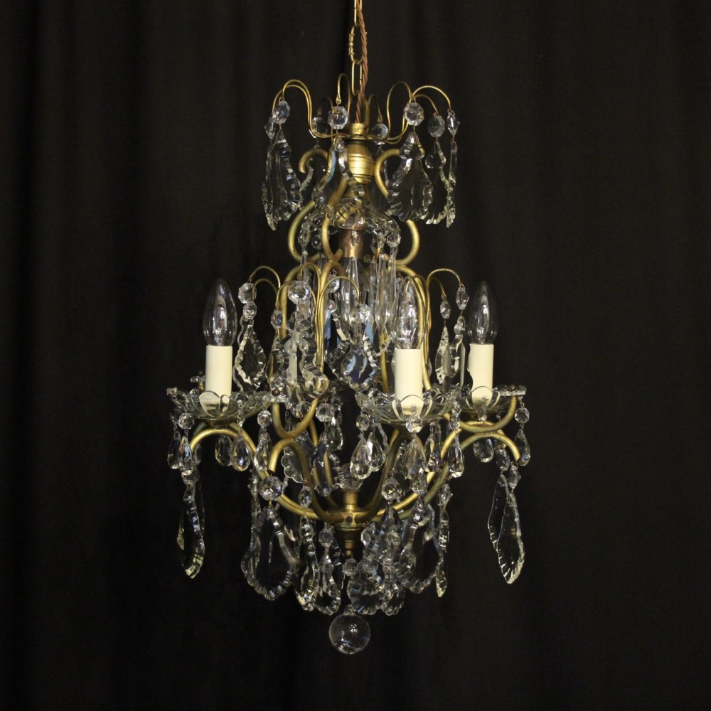 French Gilded & Crystal Birdcage 5 Light Antique Chandelier
