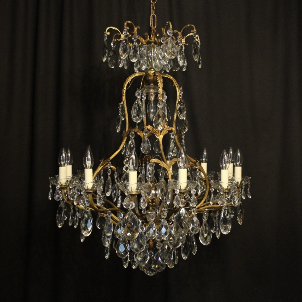 French Gilded Bronze & Crystal Antique Chandelier