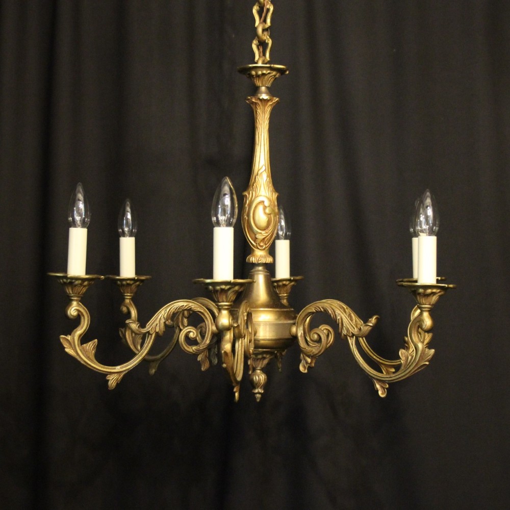 French Gilded Bronze 6 Light Antique Chandelier