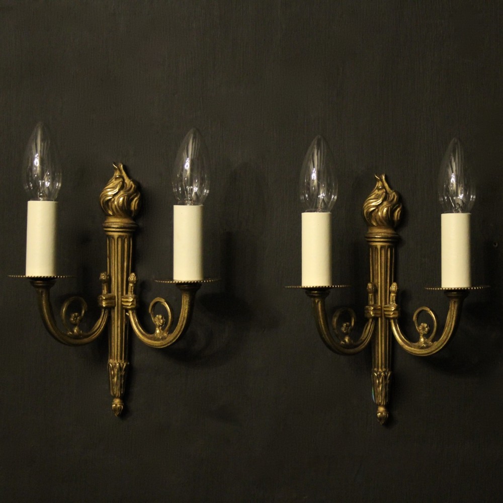 French Gilded Brass Twin Arm Antique Wall Lights