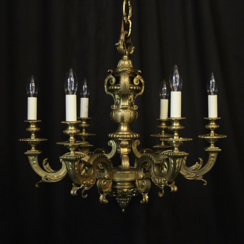 French Gilded Bronze 6 Light Antique Chandelier