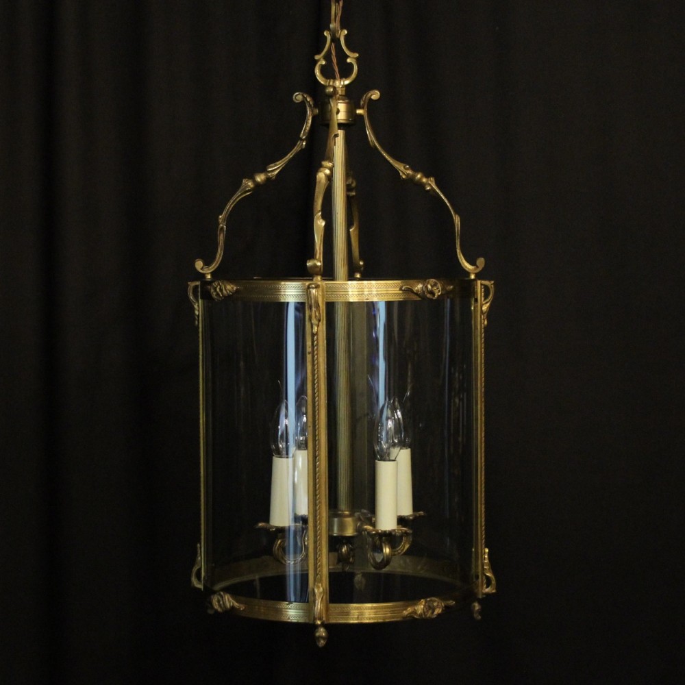 French Gilded Bronze Large Convex Antique Hall Lantern