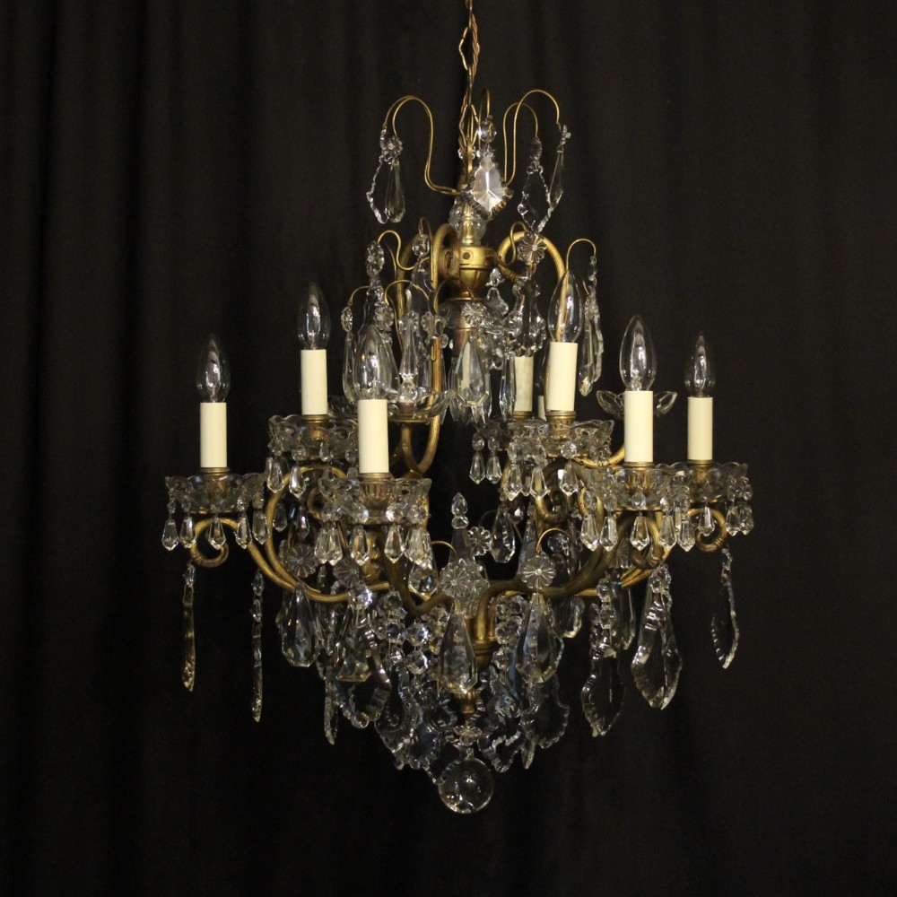 French Gilded & Crystal 10 Light Antique Chandelier