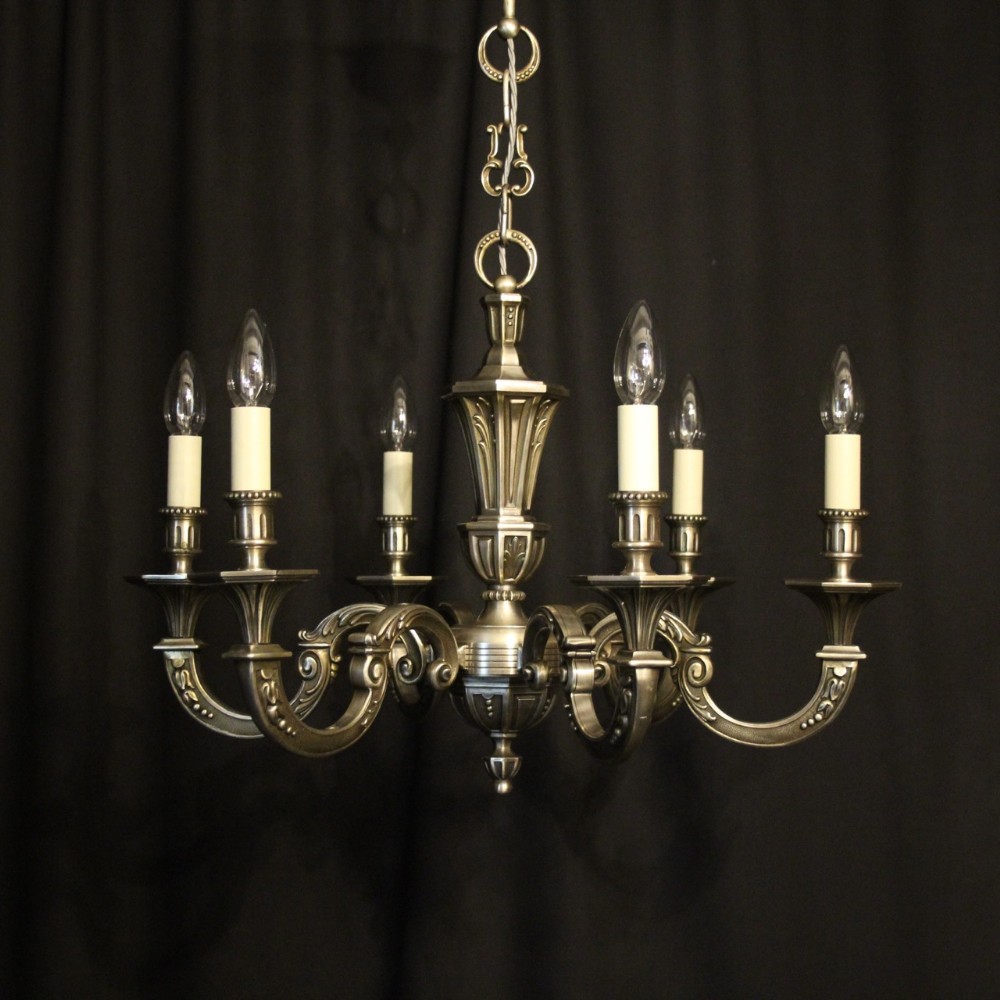 French Silver Gilded Bronze 6 Light Chandelier