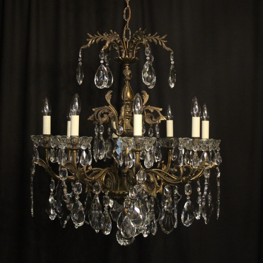 Italian 8 Light Gilded Bronze & Crystal Antique Chandelier