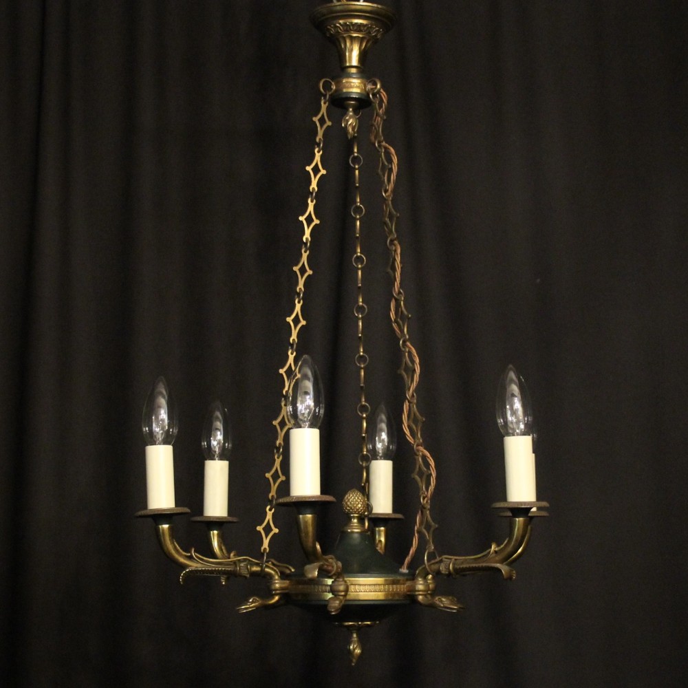 French Gilded Brass Empire Six Light Chandelier