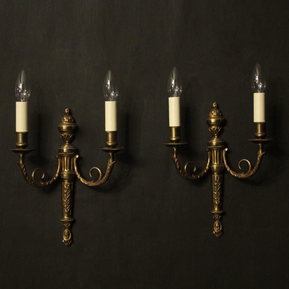 French Gilded Brass Twin Arm Antique Lights