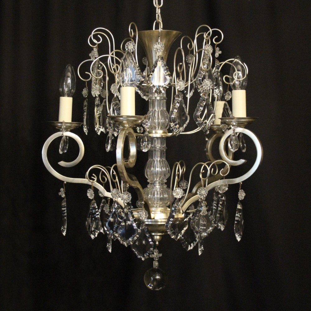 French Silver Gilded 5 Light Antique Chandelier
