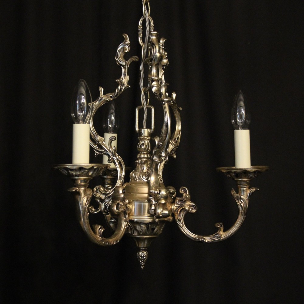 Italian Silver Gilded Bronze Triple Light Chandelier
