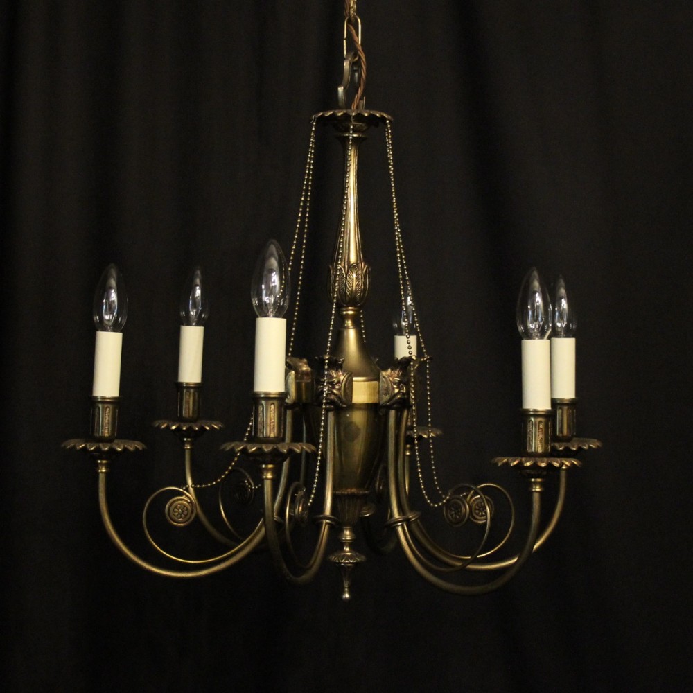 French Gilded Brass 6 Light Chandelier