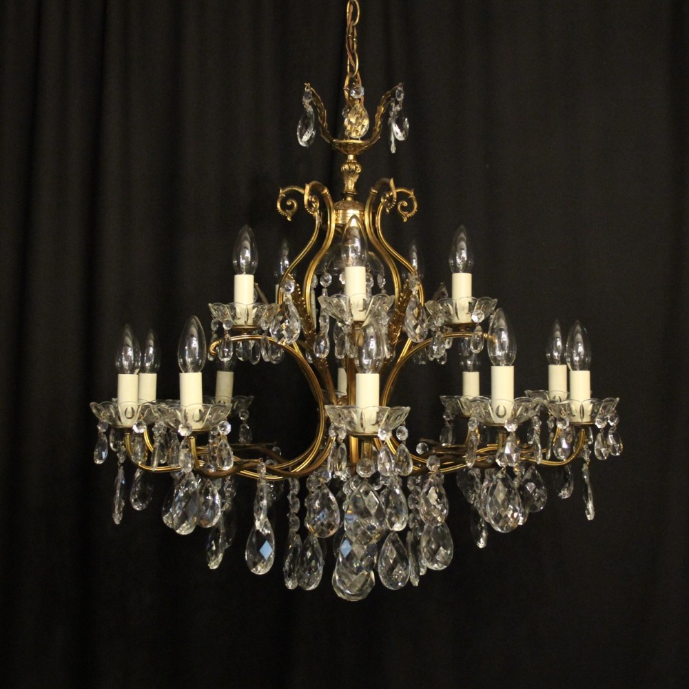 Italian Gilded & Crystal 16 Light Antique Chandelier