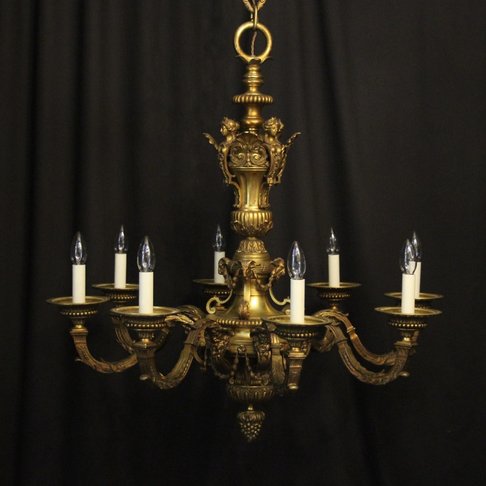 French Late 19th Century Gilded Bronze 8 Light Antique Chandelier