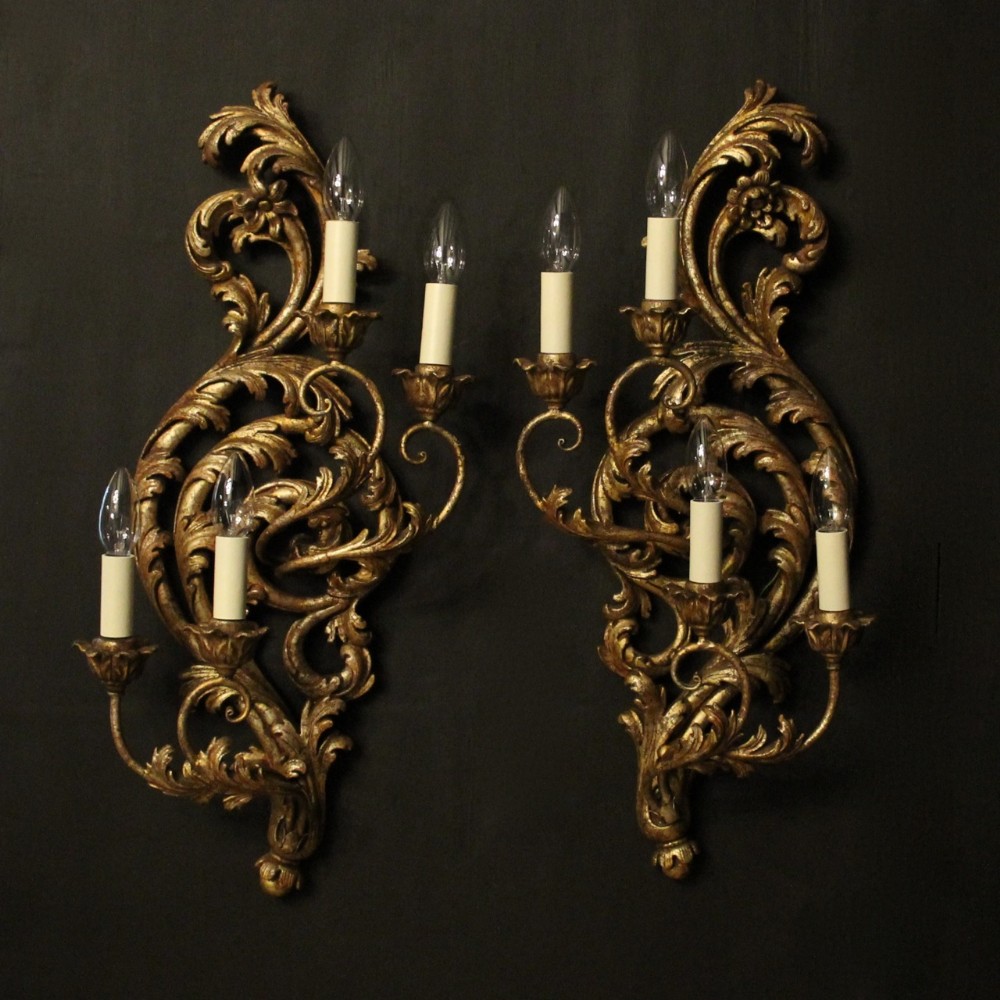 Florentine Silver Giltwood 4 Arm Antique Wall Lights