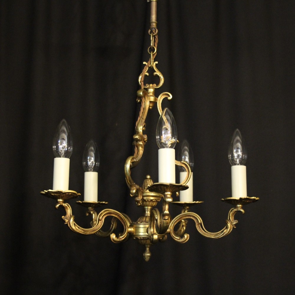 French Gilded Brass 5 Light Chandelier
