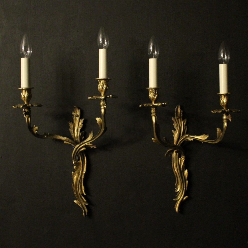 French 19th Century Pair Of Gilded Bronze Antique Wall Gasoliers