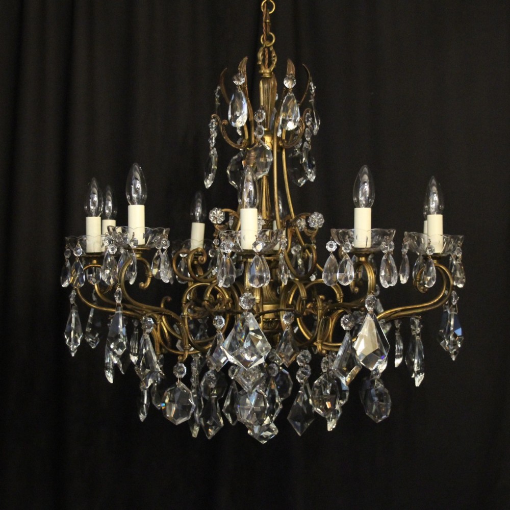 Italian 10 Light Gilded & Crystal Chandelier