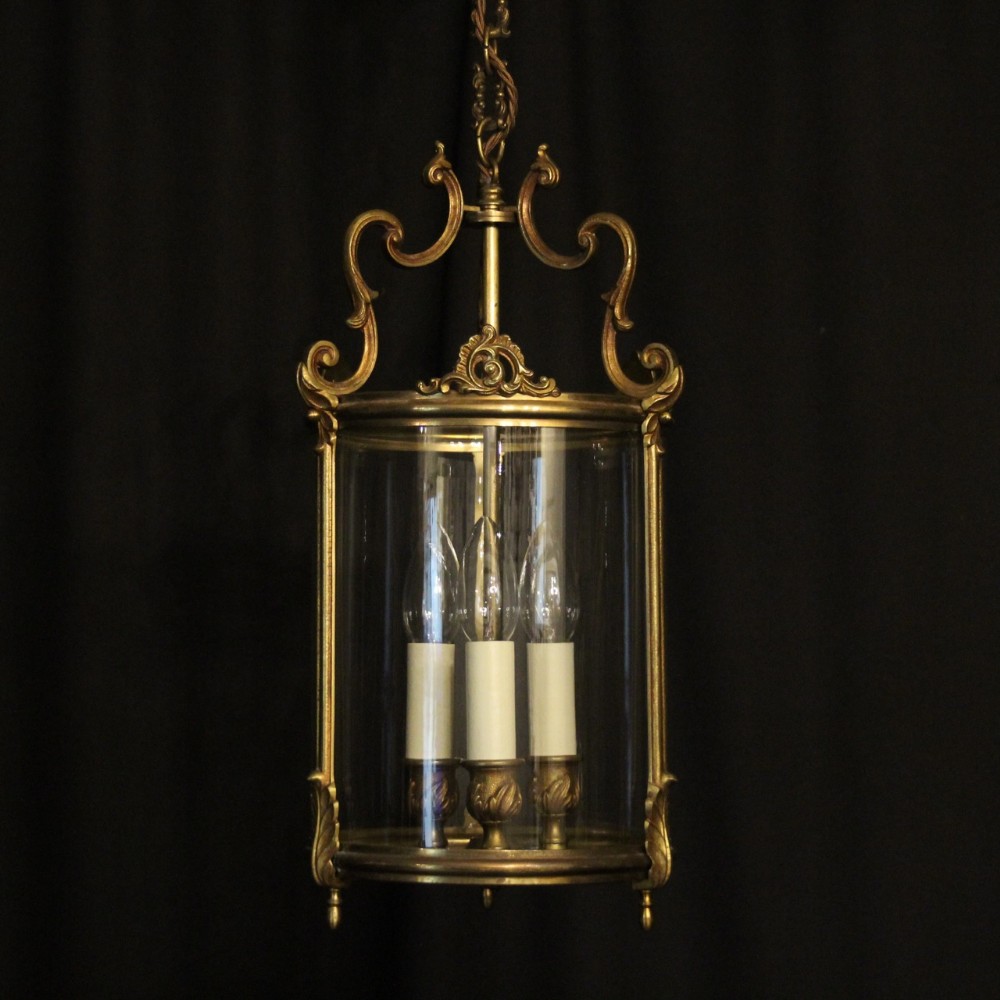 French Gilded Triple Light Convex Hall Lantern
