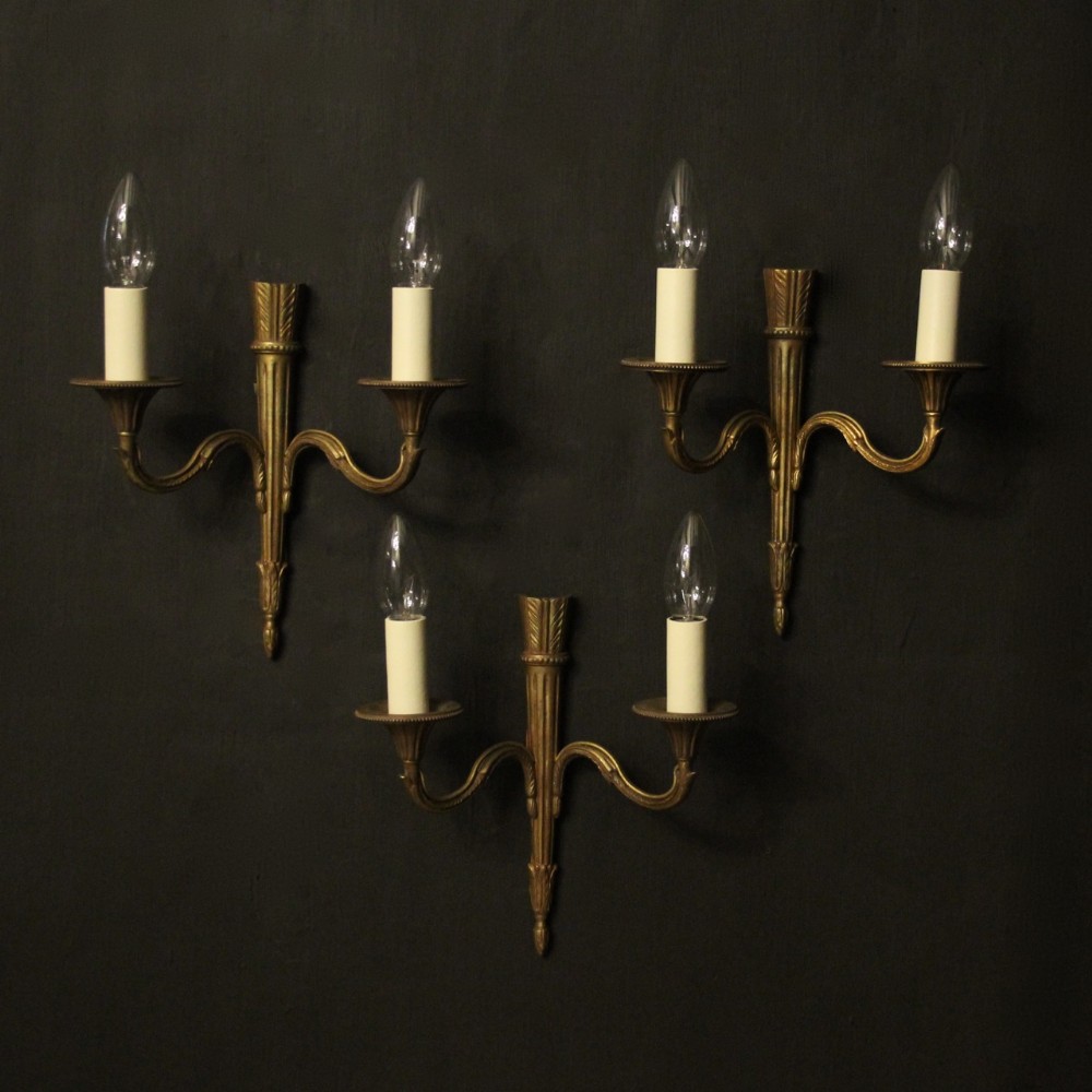 French Set Of 3 Gilded Brass Antique Wall Lights