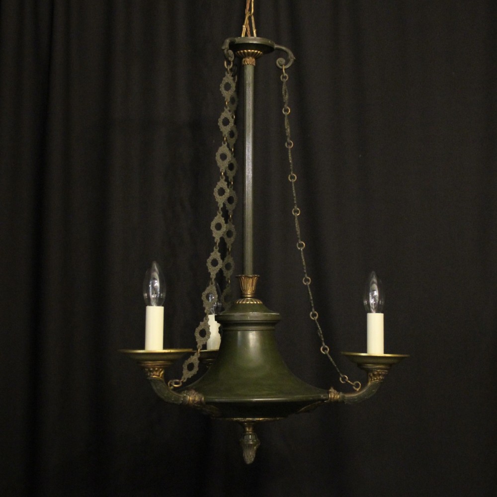 French Gilded Bronze Empire Triple Light Chandelier