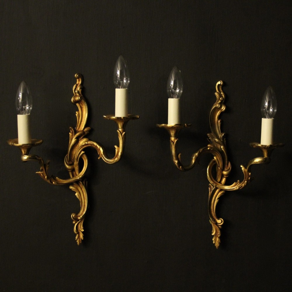 French Pair Of Gilded Bronze Twin Arm Antique Wall Lights