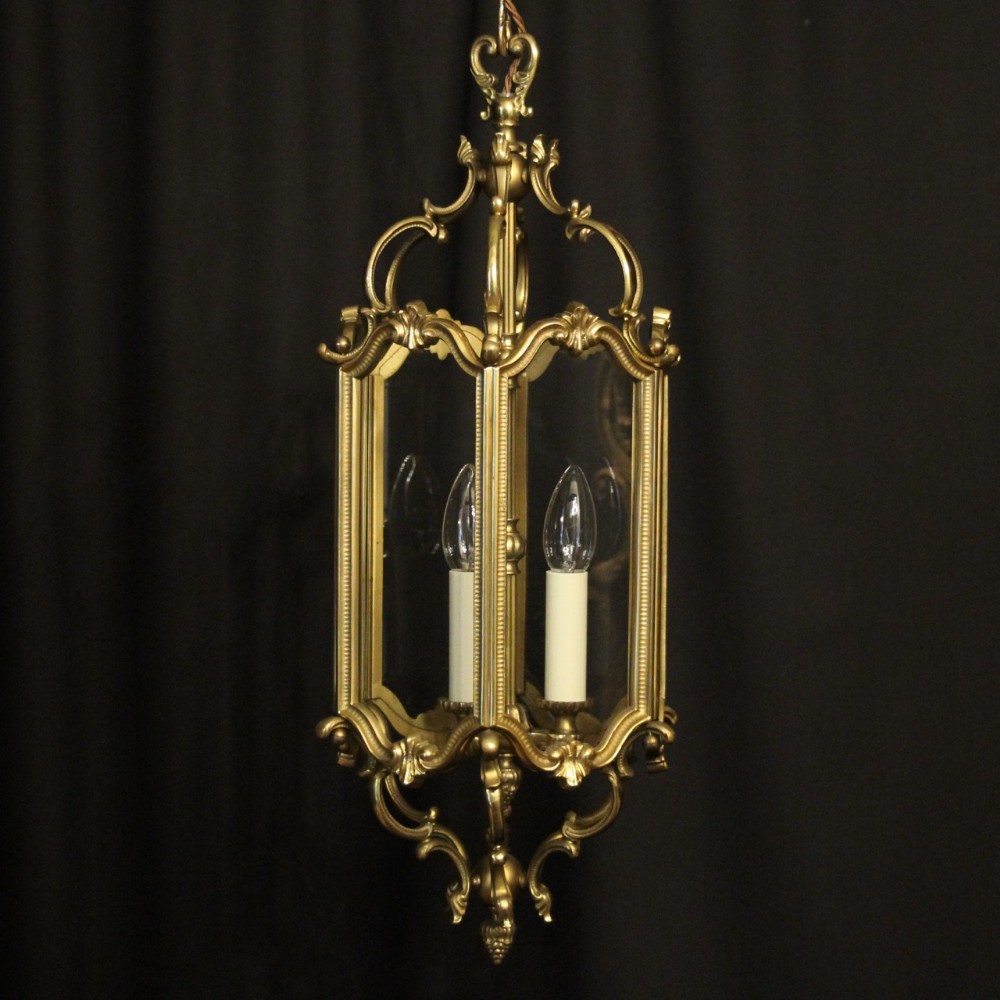 French Gilded Triple Light Antique Hall Lantern