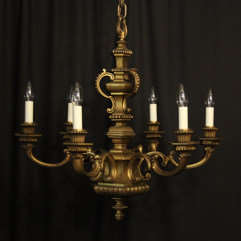 French Gilded Bronze 6 Light Antique Chandelier