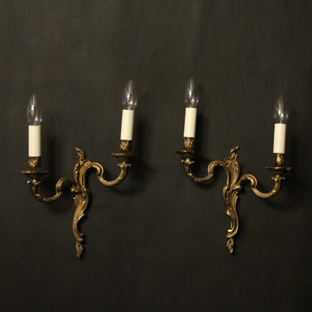 French Set Of 4 Gilded Brass Twin Arm Antique Lights