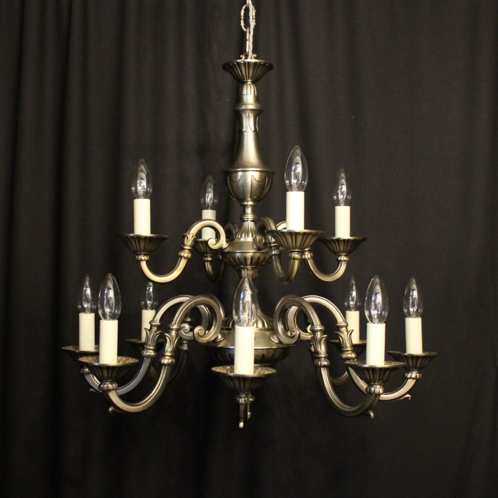 French Silver Gilded 12 Light Double Tiered Chandelier