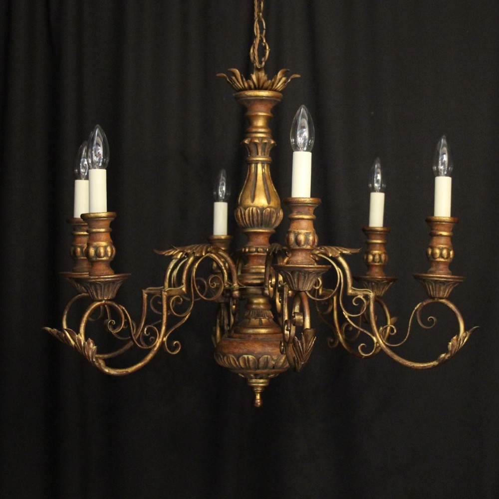 Italian Florentine Giltwood 6 Light Chandelier