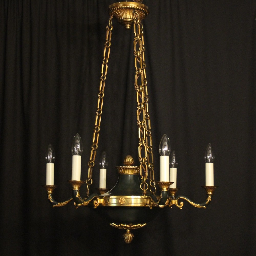 French Empire 6 Light Gilded Bronze Antique Chandelier