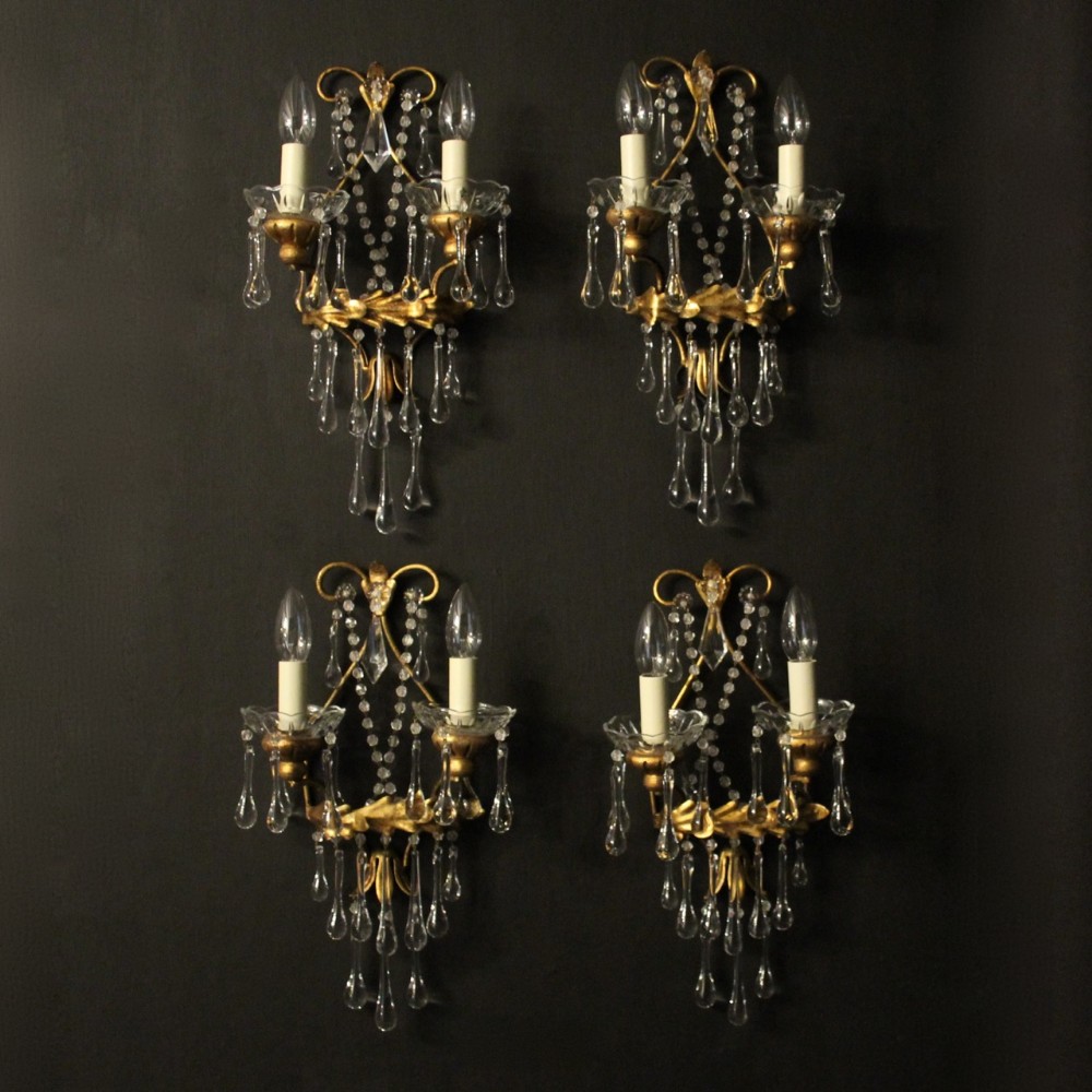 Florentine Set Of 4 Gilt Twin Arm Wall Lights