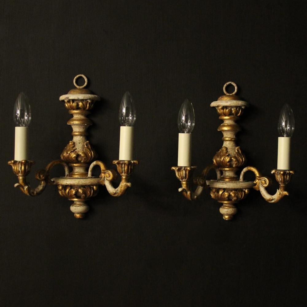 Italian Pair Of Polychrome Twin Arm Wall Lights