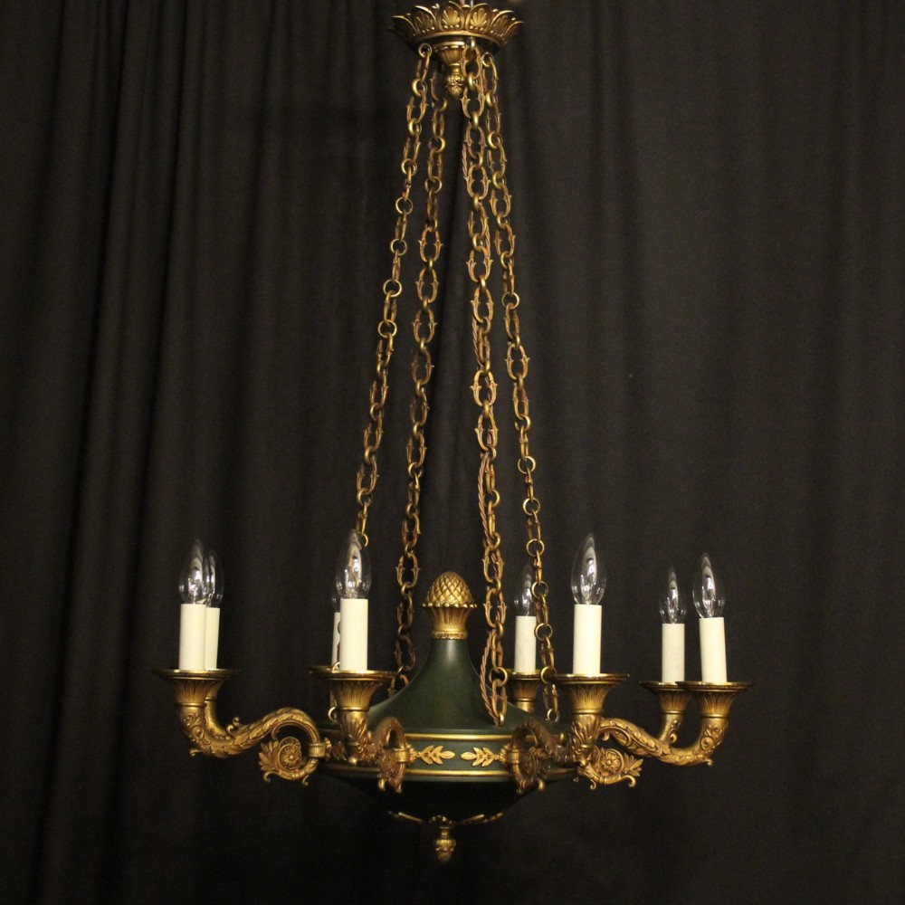 French Gilded Bronze Empire 8 Light Antique Chandelier