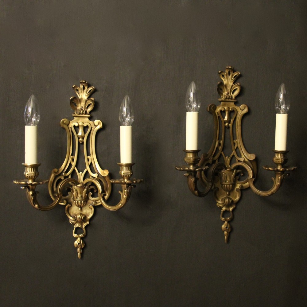 French Pair Of Gilded Twin Arm Antique Wall Lights