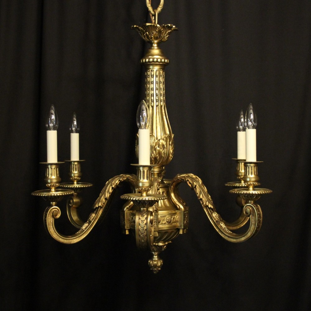 French Gilded Bronze 19th Century 6 Light Antique Chandelier
