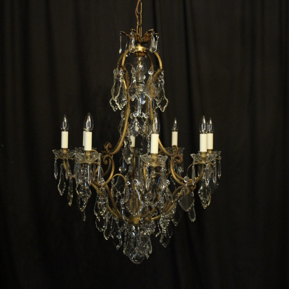 French Gilded & Crystal Birdcage 9 Light Antique Chandelier