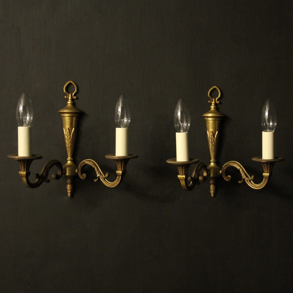 French Pair Of Gilded Brass Antique Wall Lights