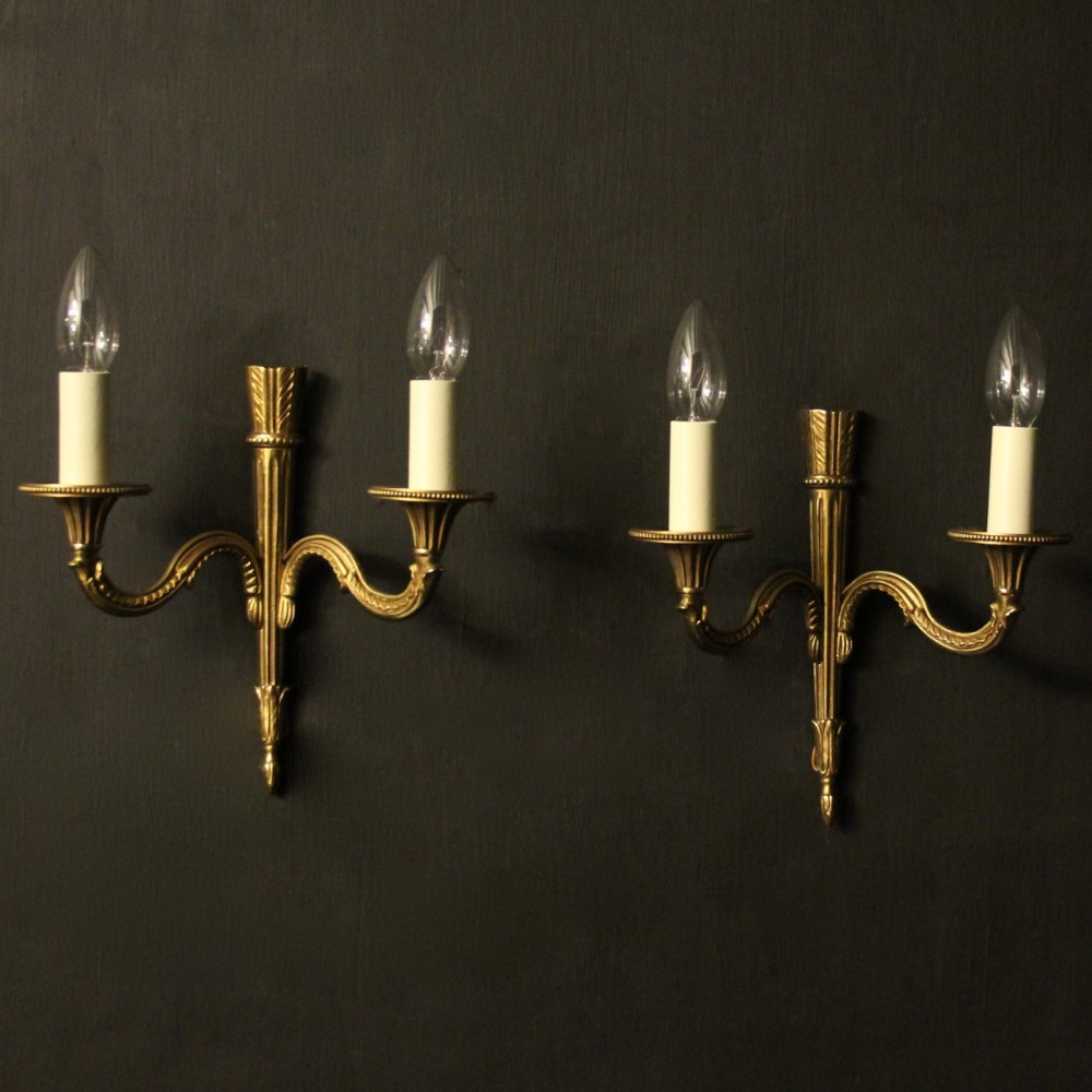 French Pair Of Gilded Brass Antique Wall Lights