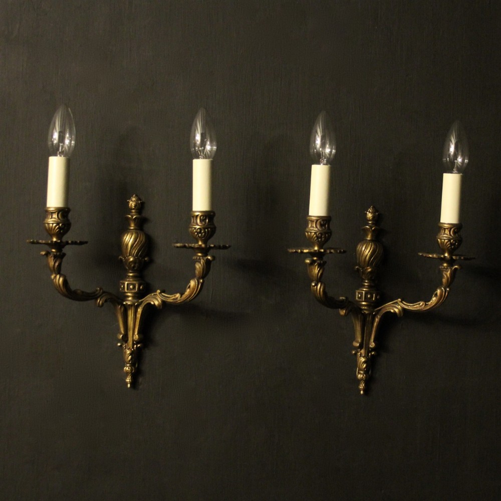 French Pair Of Gilded Twin Arm Antique Wall Lights