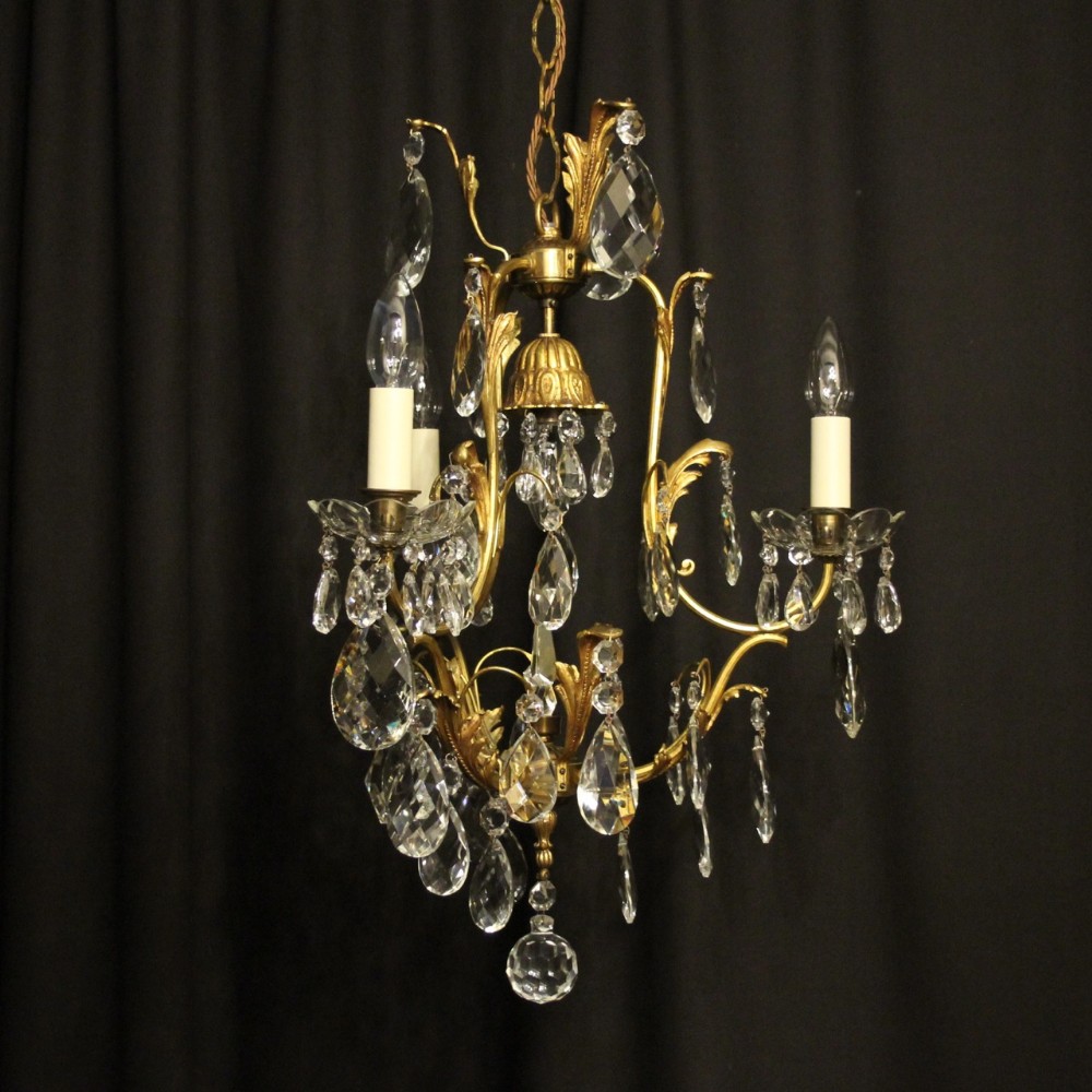 French Gilded & Crystal Birdcage Antique Chandelier