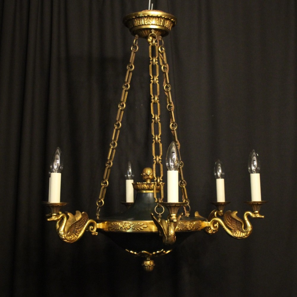 French Gilded Bronze Empire 6 Light Antique Chandelier