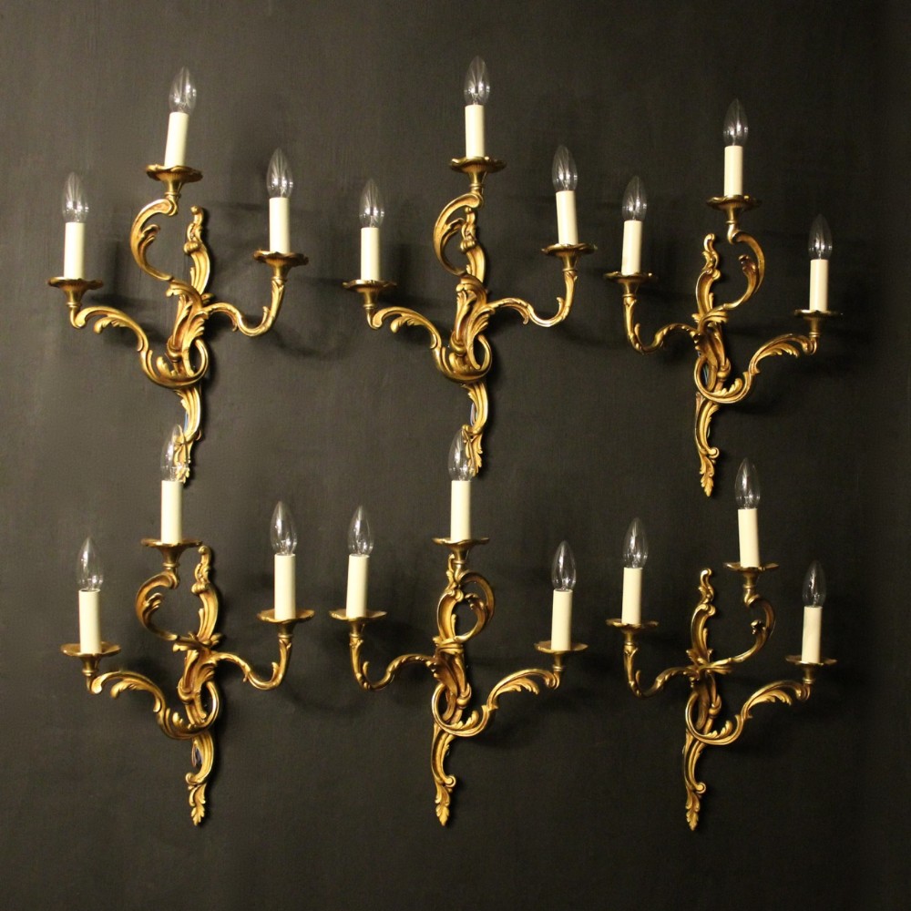 French Set Of 6 Gilded Bronze Triple Antique Wall Lights