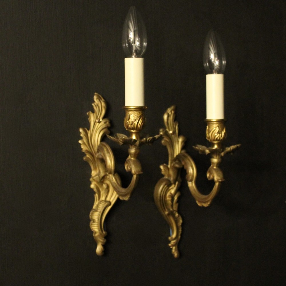 French Pair Of Gilded Brass Antique Wall Lights