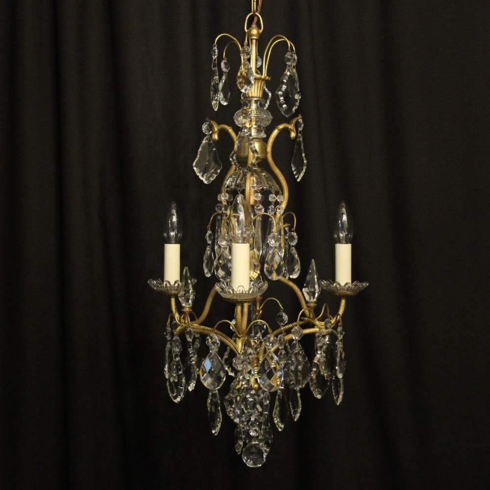 French Gilded & Crystal Birdcage Antique Chandelier