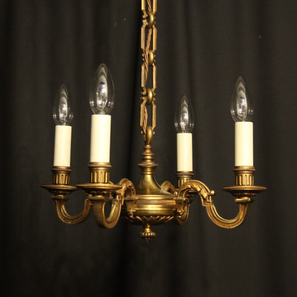 French Gilded Bronze 4 Light Antique Chandelier