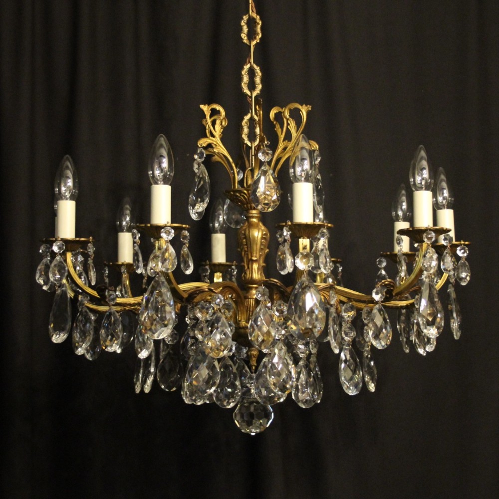 Italian Gilded Bronze & Crystal 10 Light Chandelier