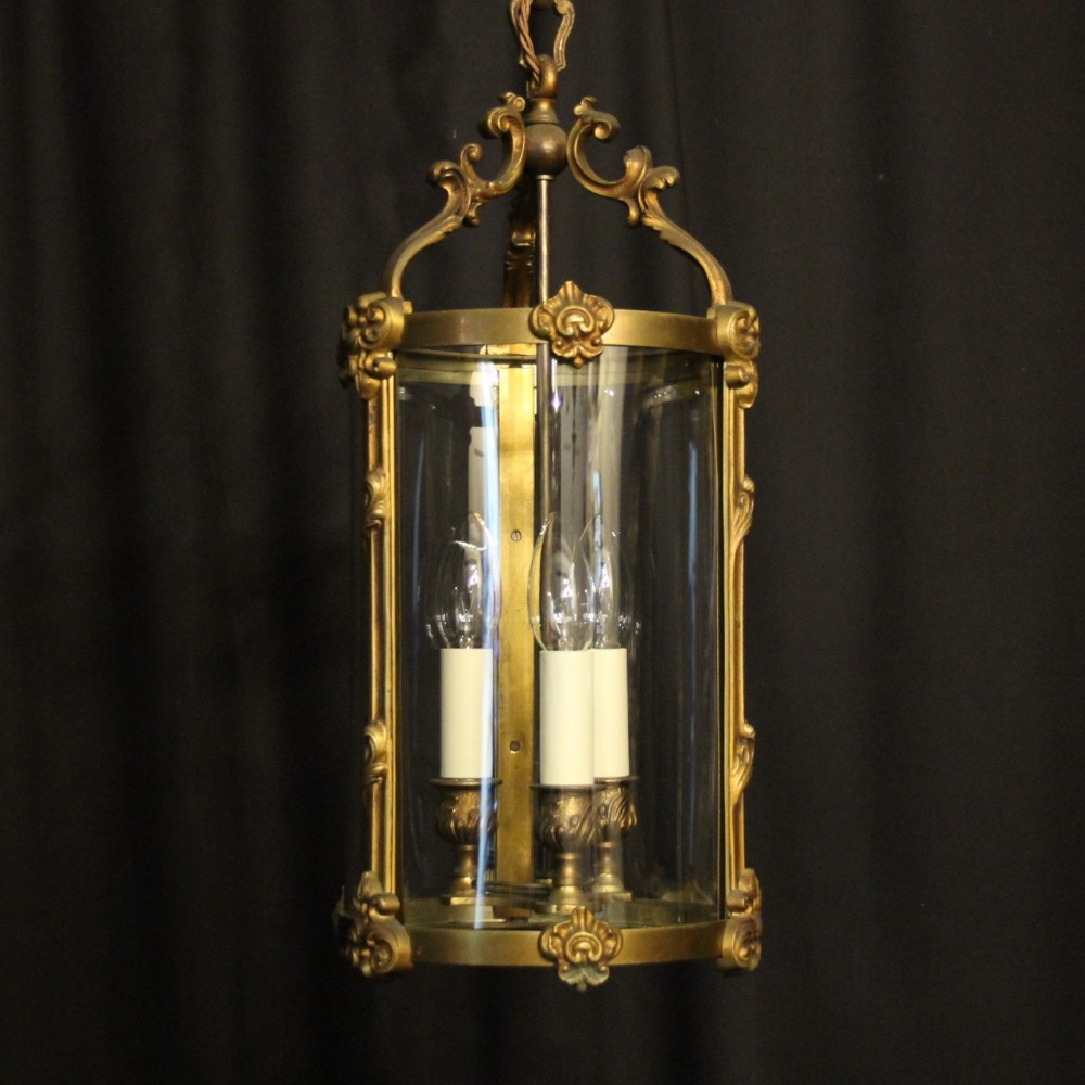 French Gilded Bronze Antique Hall Lantern