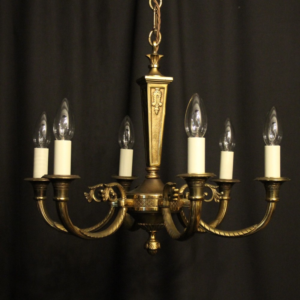 French Gilded Brass 6 Light Chandelier
